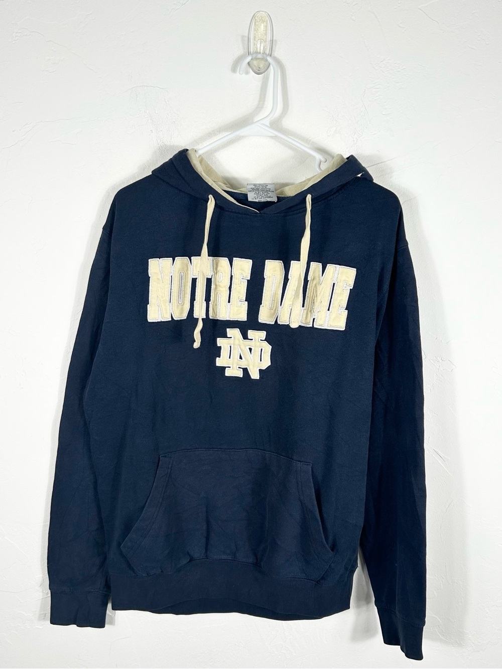 👁️ VTG Notre Dame Fighting Irish Embroidered Hoodie Sweatshirt Navy Blue Medium